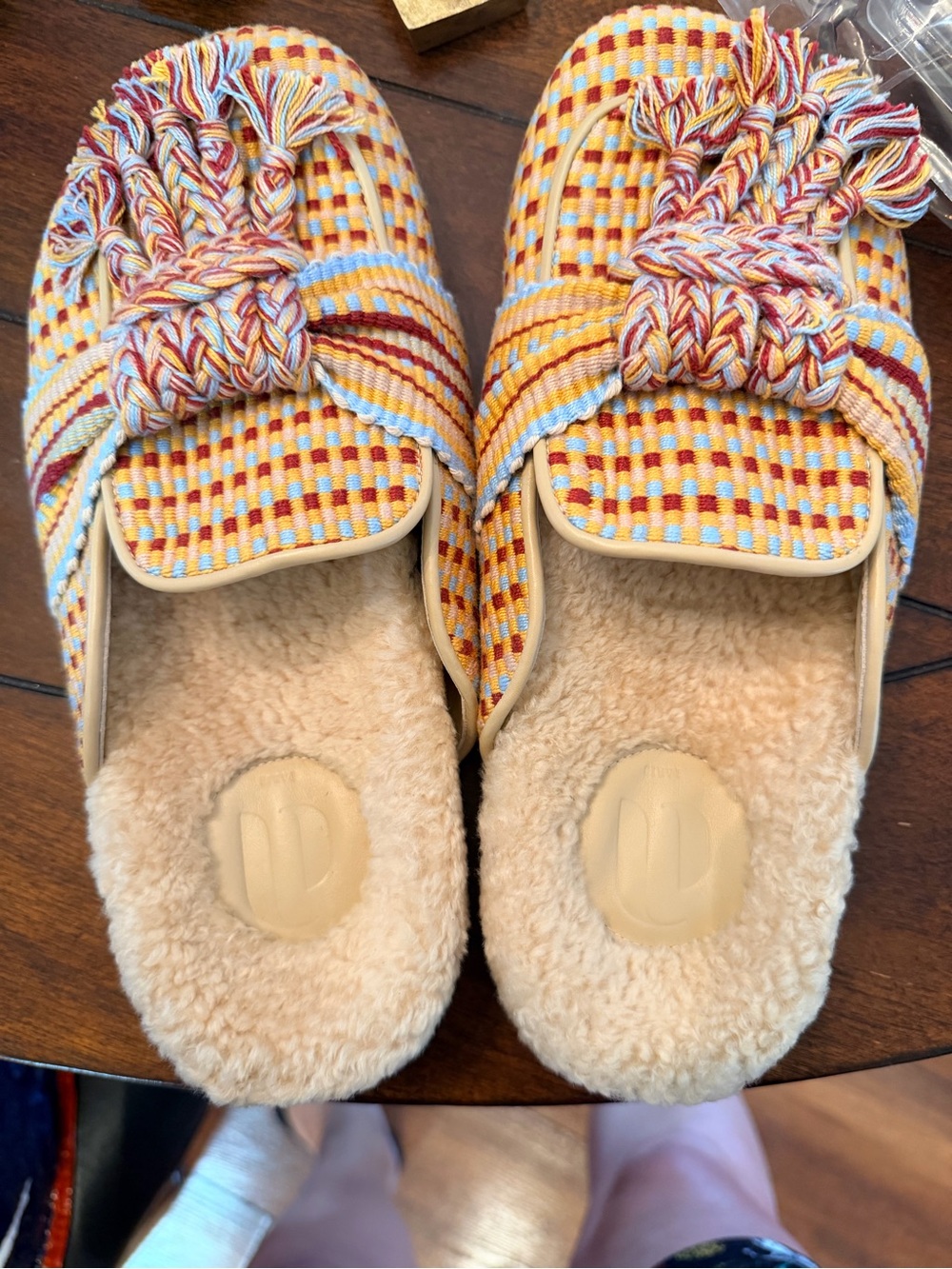 Women’s Multicolor Woven Moccasin Slippers - Cream Fleece Lining